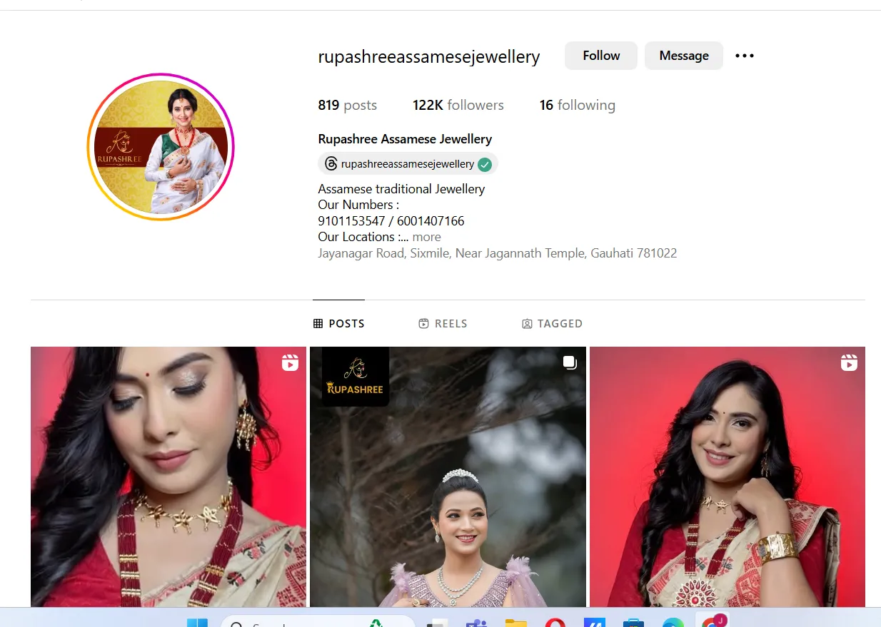 Guwahati's Best Marketing Agency: SEO, Ads & Social Media Experts 2 Rupashree Assamese Jewellery – Generating leads, increasing sales, and growing Instagram followers with expert social media marketing.